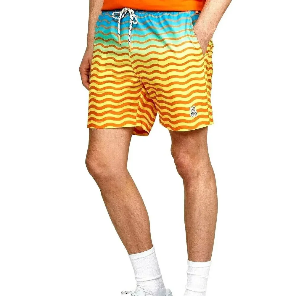 Psycho‎ Bunny Lemon Tonic Pridmouth Patterned Lined Swim Trunks Men's L